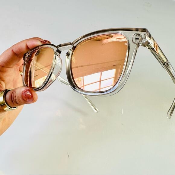 BLENDERS Clear Plastic Rose Gold Champagne Reflective Mirrored Lens Sunglasses - Picture 6 of 15